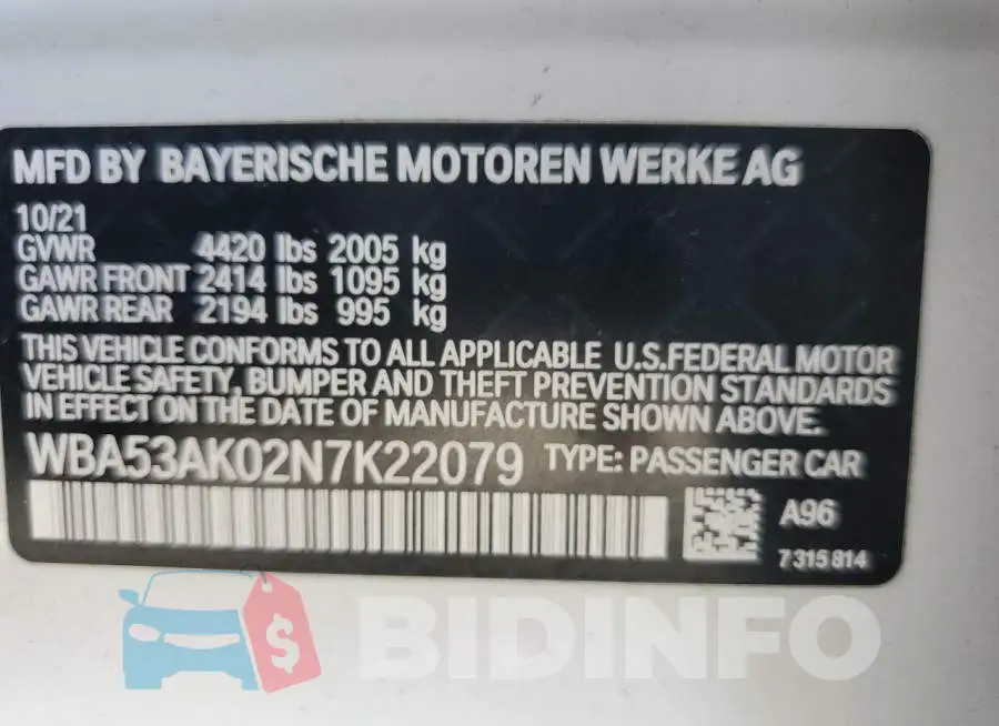WBA53AK02N7K22079 Photo# 12