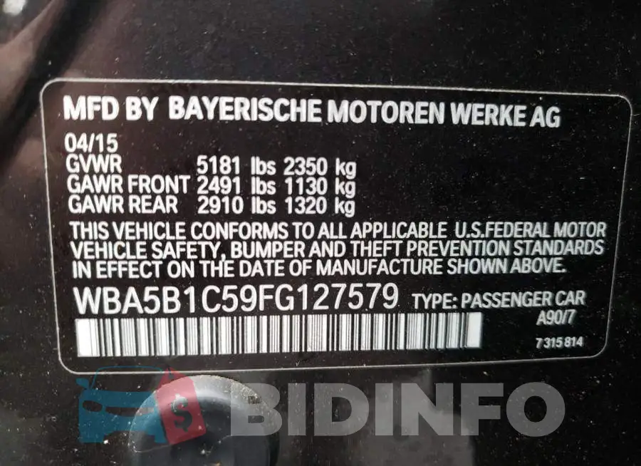 WBA5B1C59FG127579 Photo# 10