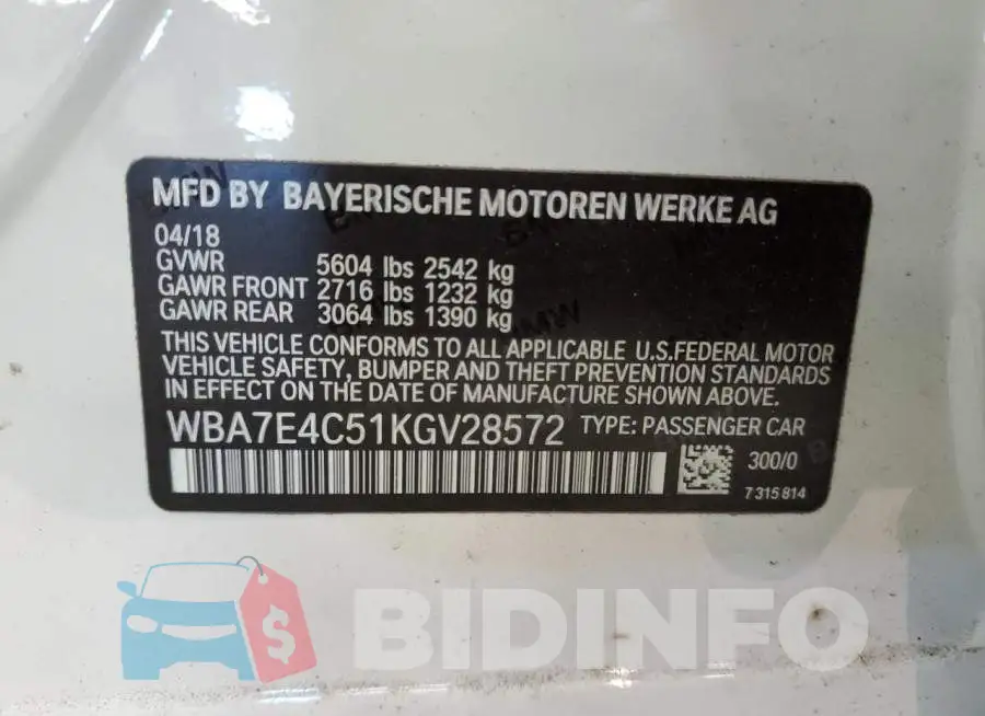 WBA7E4C51KGV28572 Photo# 12