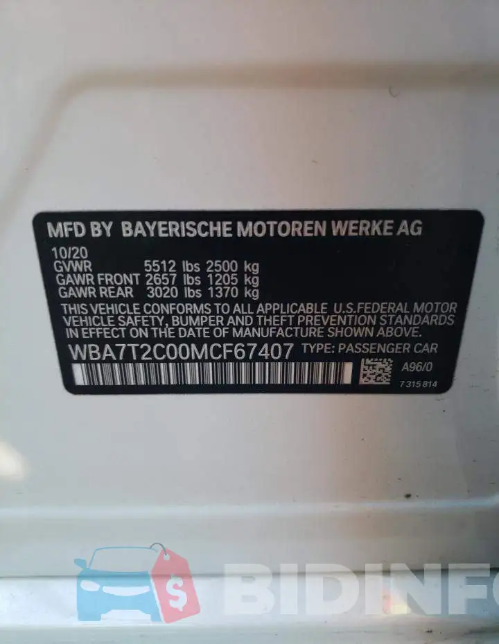 WBA7T2C00MCF67407 Photo# 10
