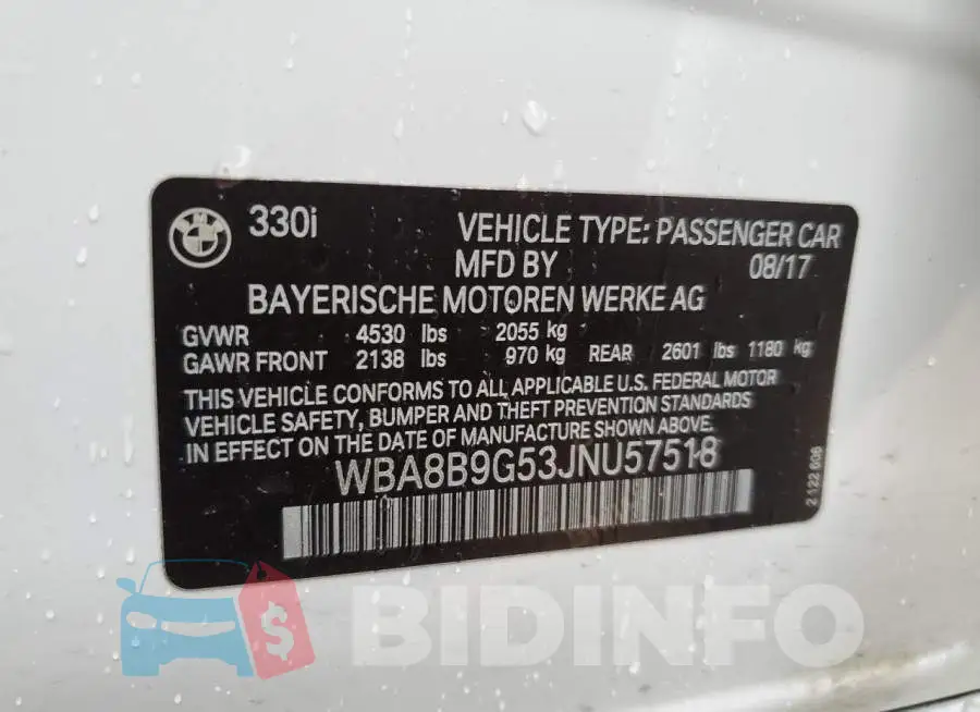 WBA8B9G53JNU57518 Photo# 10