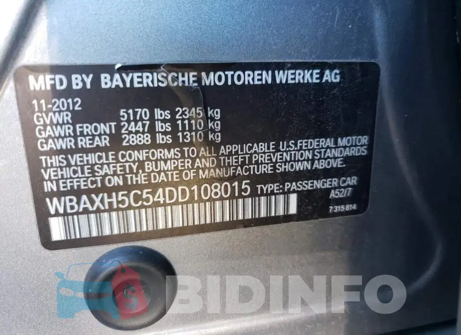 WBAXH5C54DD108015 Photo# 13
