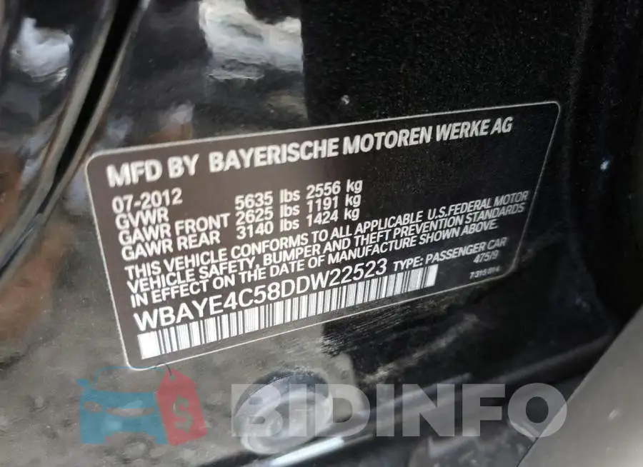 WBAYE4C58DDW22523 Photo# 13
