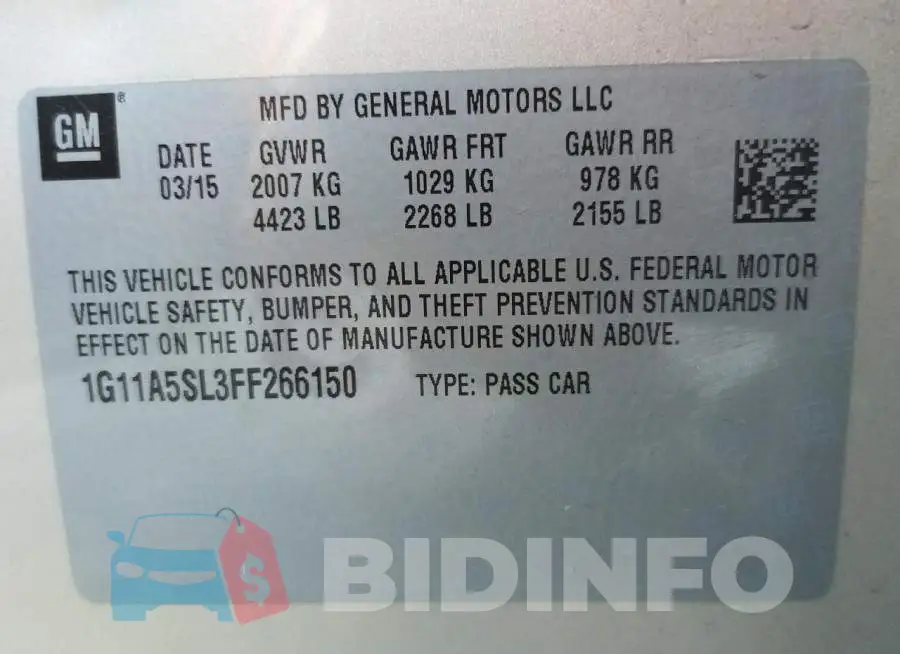 1G11A5SL3FF266150 Photo# 10