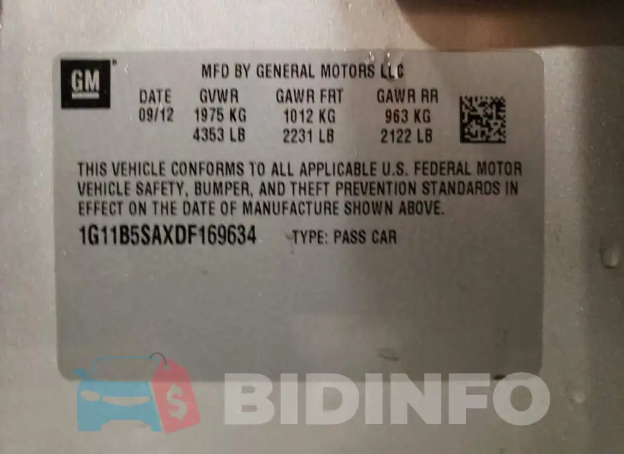 1G11B5SAXDF169634 Photo# 12