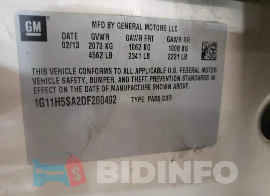 1G11H5SA2DF260492 Photo# 10