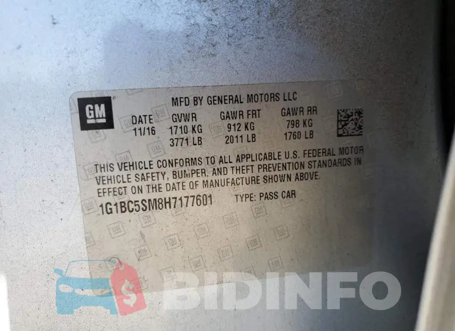 1G1BC5SM8H7177601 Photo# 12