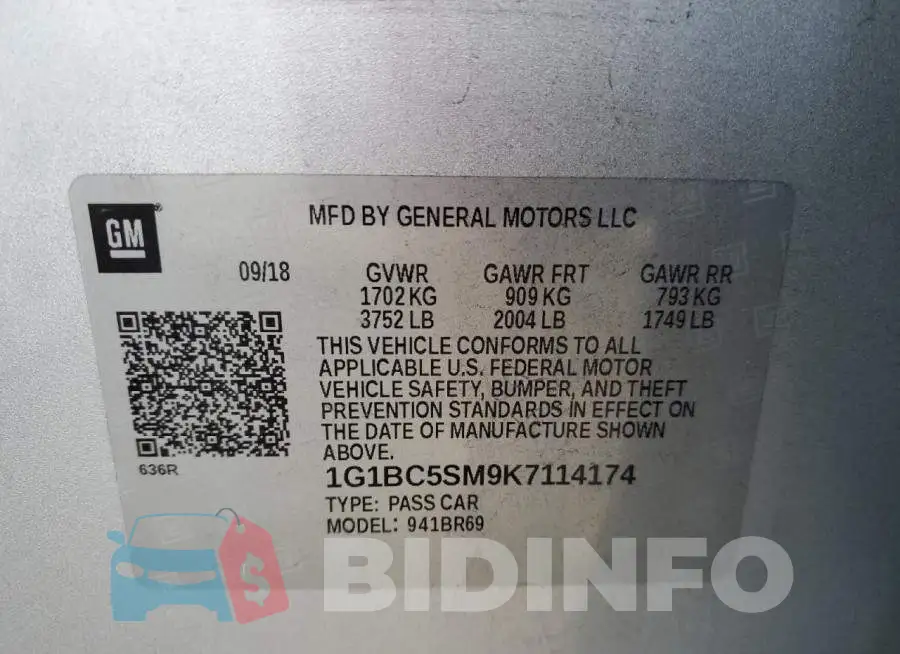 1G1BC5SM9K7114174 Photo# 10