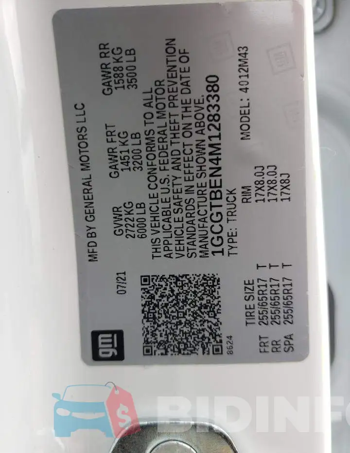 1GCGTBEN4M1283380 Photo# 10
