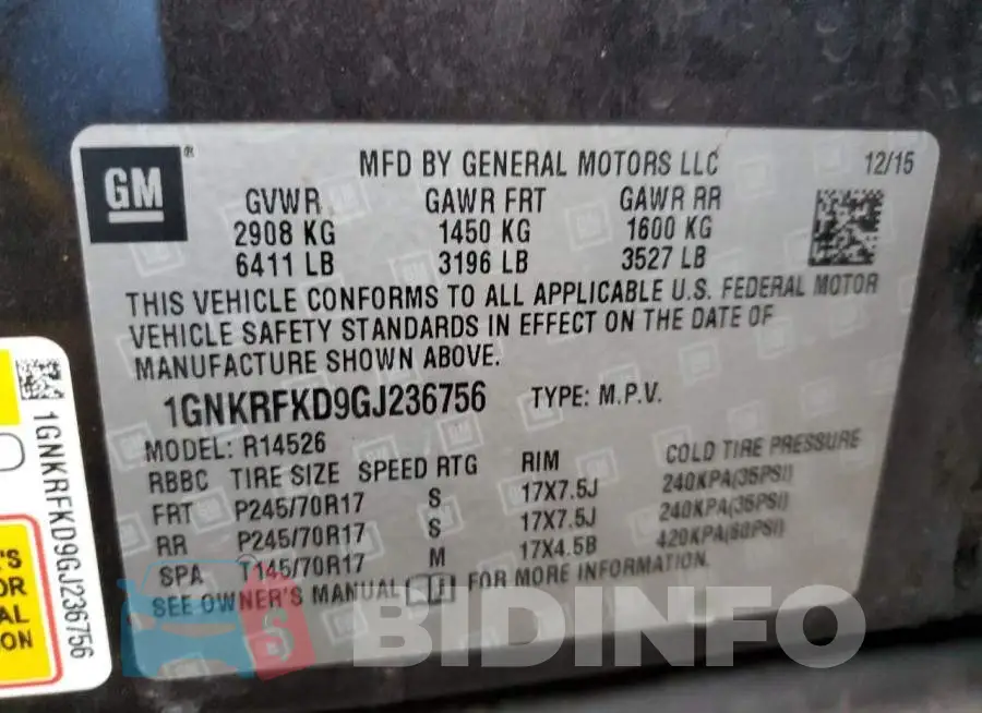 1GNKRFKD9GJ236756 Photo# 10
