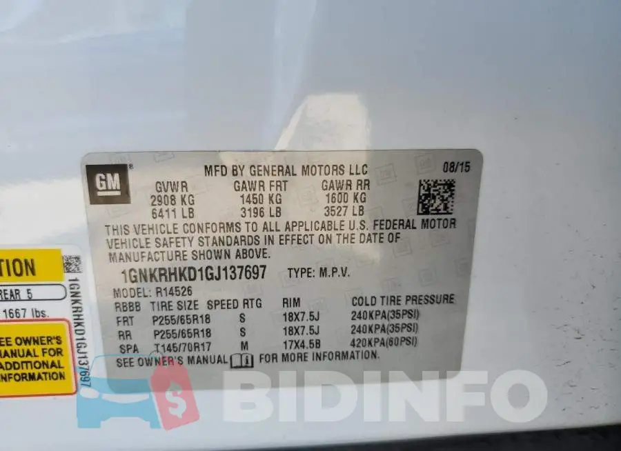 1GNKRHKD1GJ137697 Photo# 10