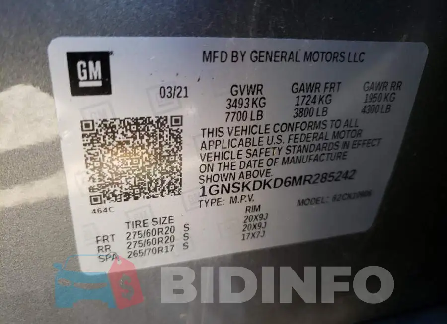 1GNSKDKD6MR285242 Photo# 14