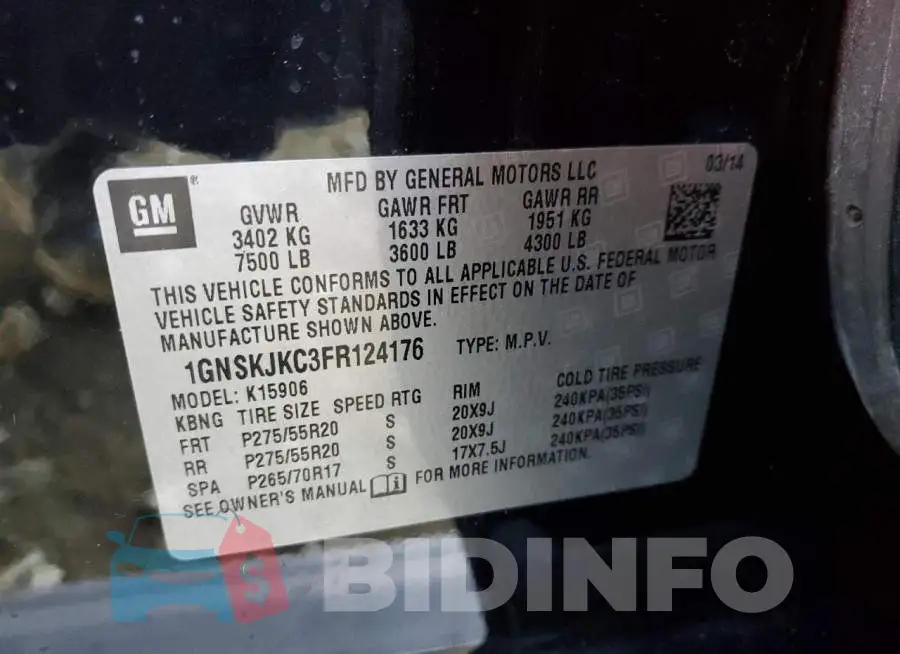 1GNSKJKC3FR124176 Photo# 13