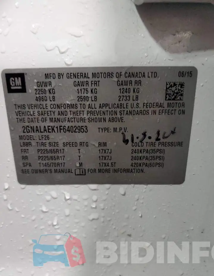 2GNALAEK1F6402953 Photo# 10
