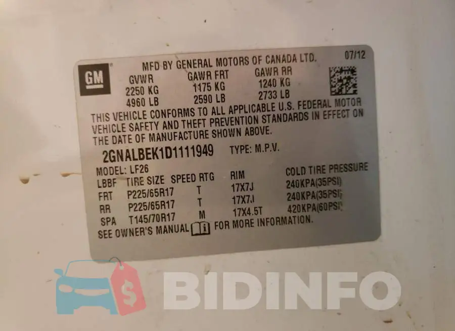 2GNALBEK1D1111949 Photo# 13