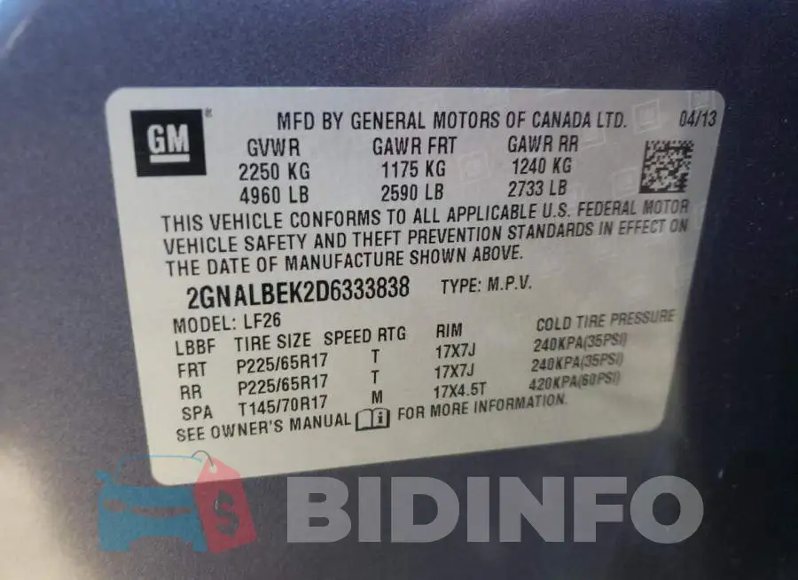2GNALBEK2D6333838 Photo# 10