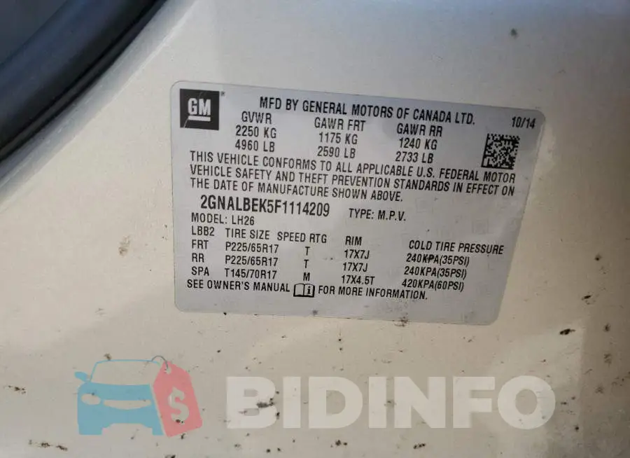 2GNALBEK5F1114209 Photo# 10