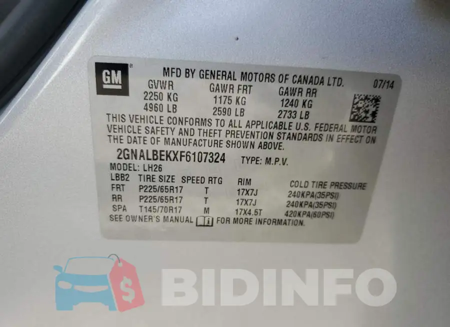 2GNALBEKXF6107324 Photo# 10