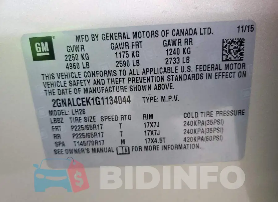 2GNALCEK1G1134044 Photo# 13