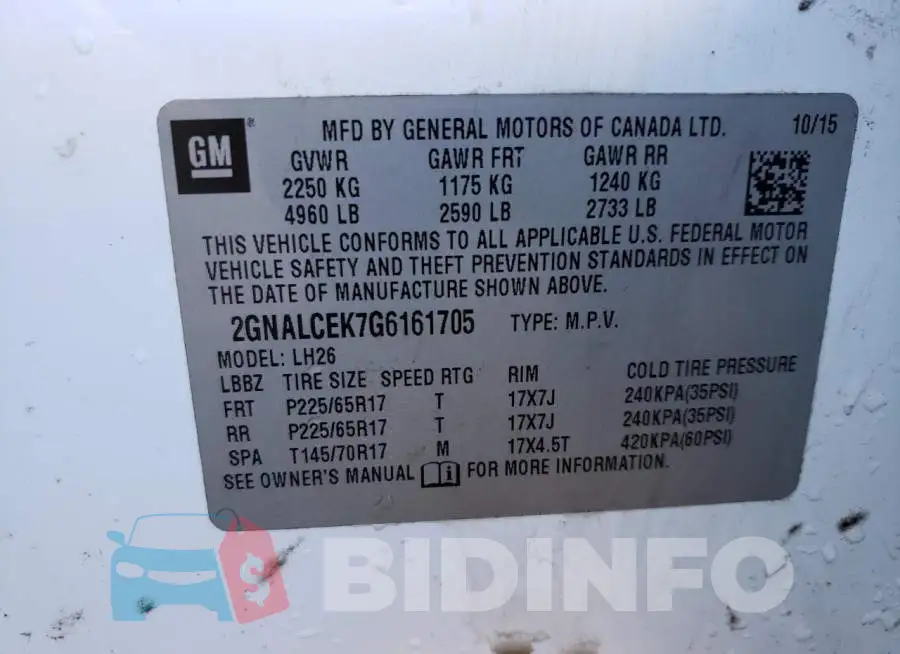 2GNALCEK7G6161705 Photo# 13