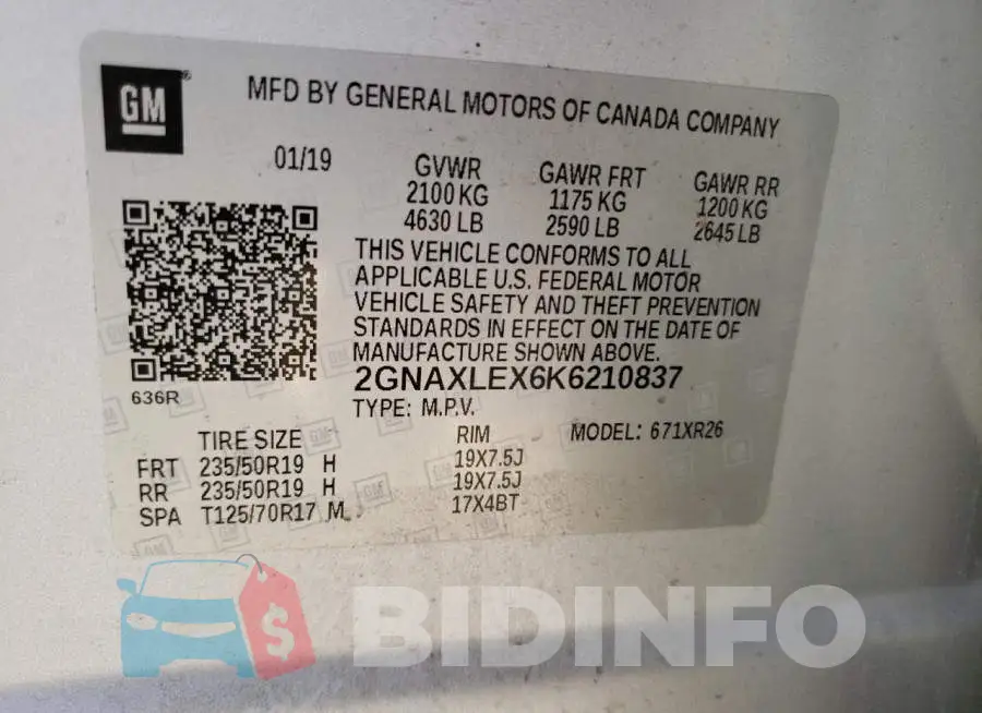 2GNAXLEX6K6210837 Photo# 13