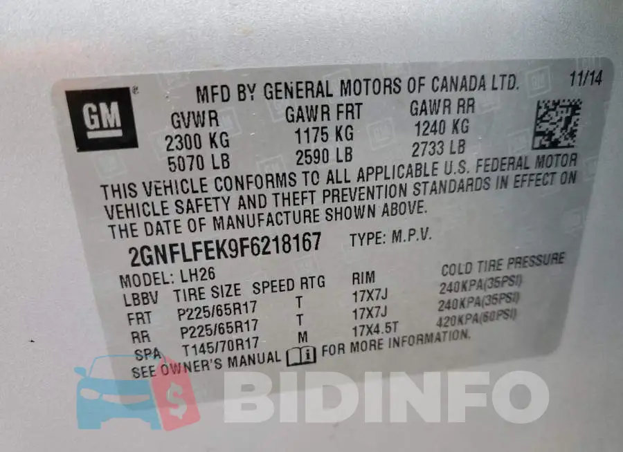 2GNFLFEK9F6218167 Photo# 13