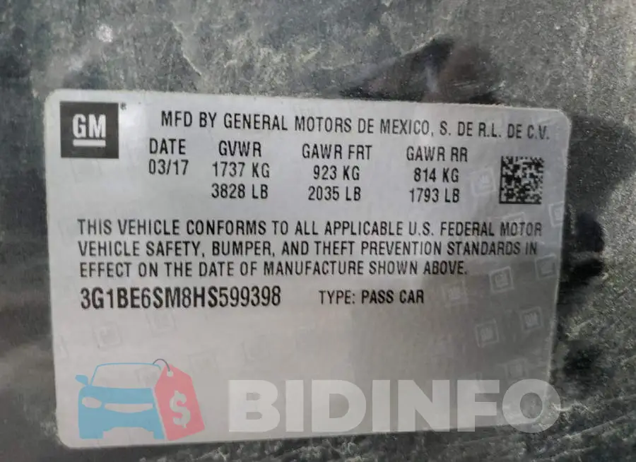 3G1BE6SM8HS599398 Photo# 10