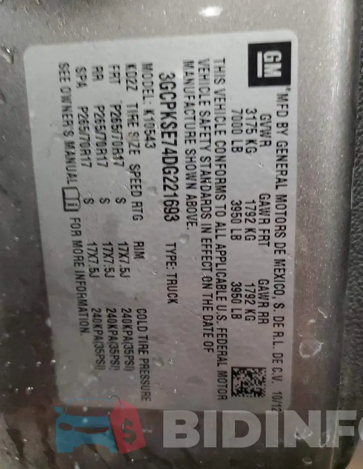 3GCPKSE74DG221693 Photo# 12