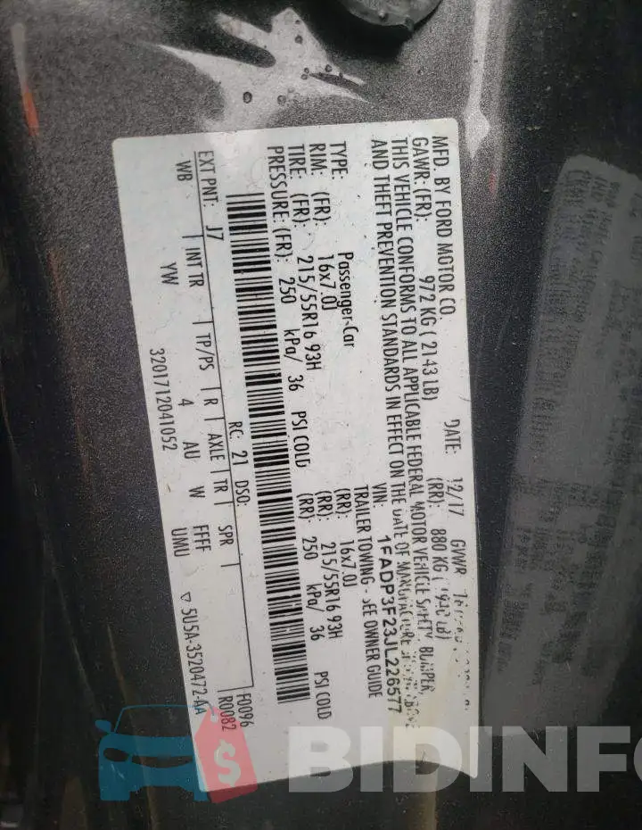1FADP3F23JL226577 Photo# 10