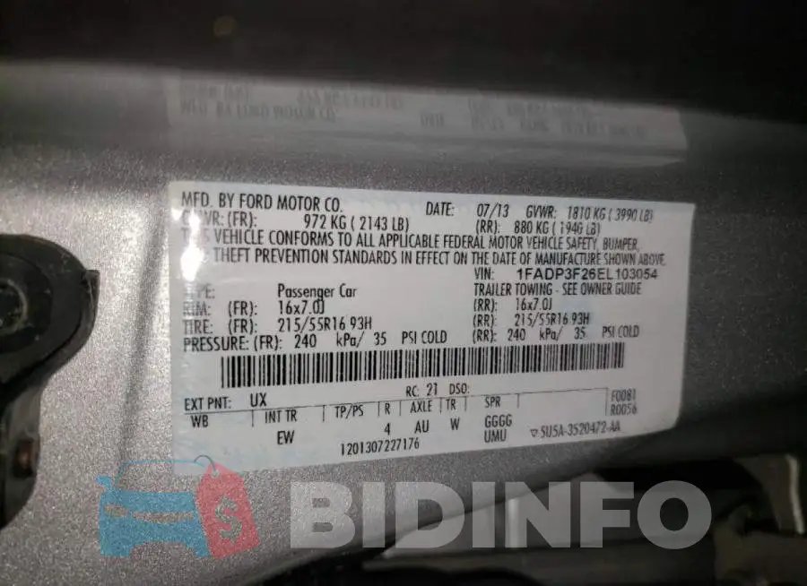 1FADP3F26EL103054 Photo# 10
