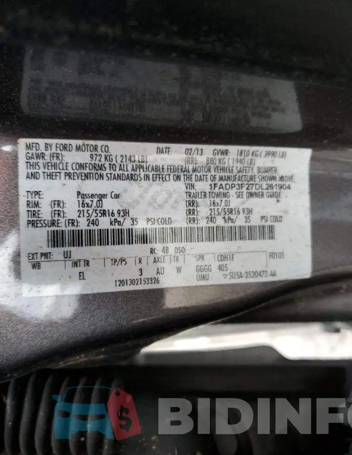 1FADP3F27DL261904 Photo# 12