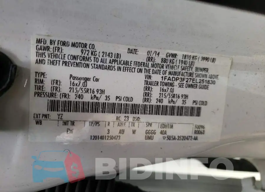1FADP3F27EL251830 Photo# 10