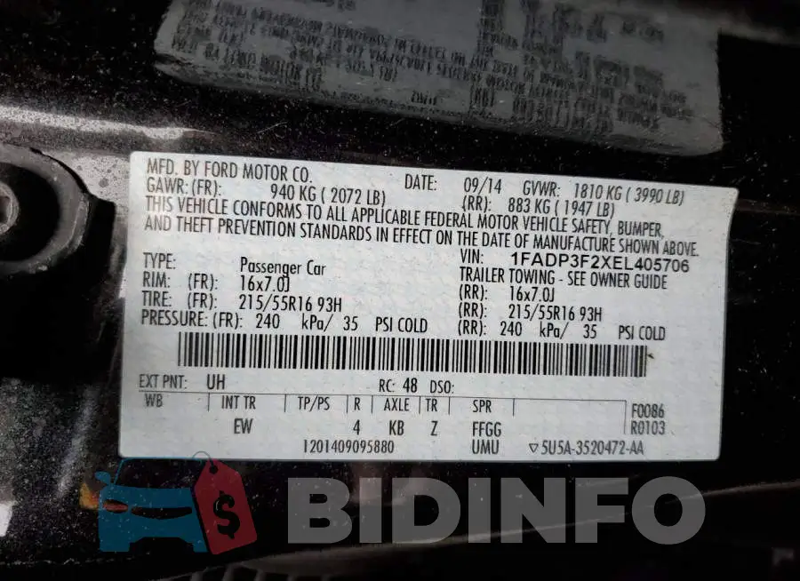 1FADP3F2XEL405706 Photo# 12