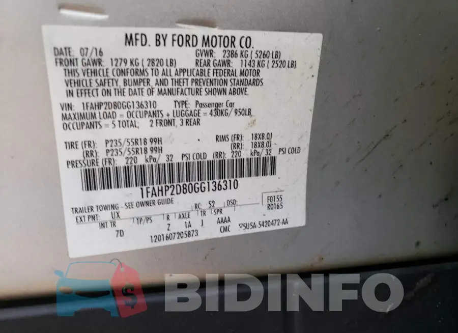 1FAHP2D80GG136310 Photo# 10
