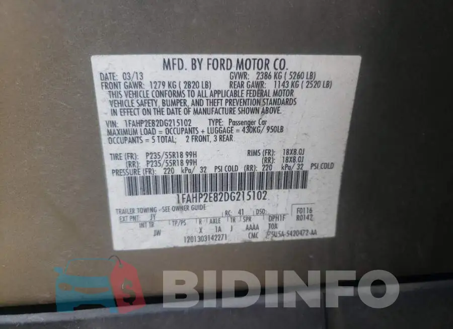 1FAHP2E82DG215102 Photo# 10