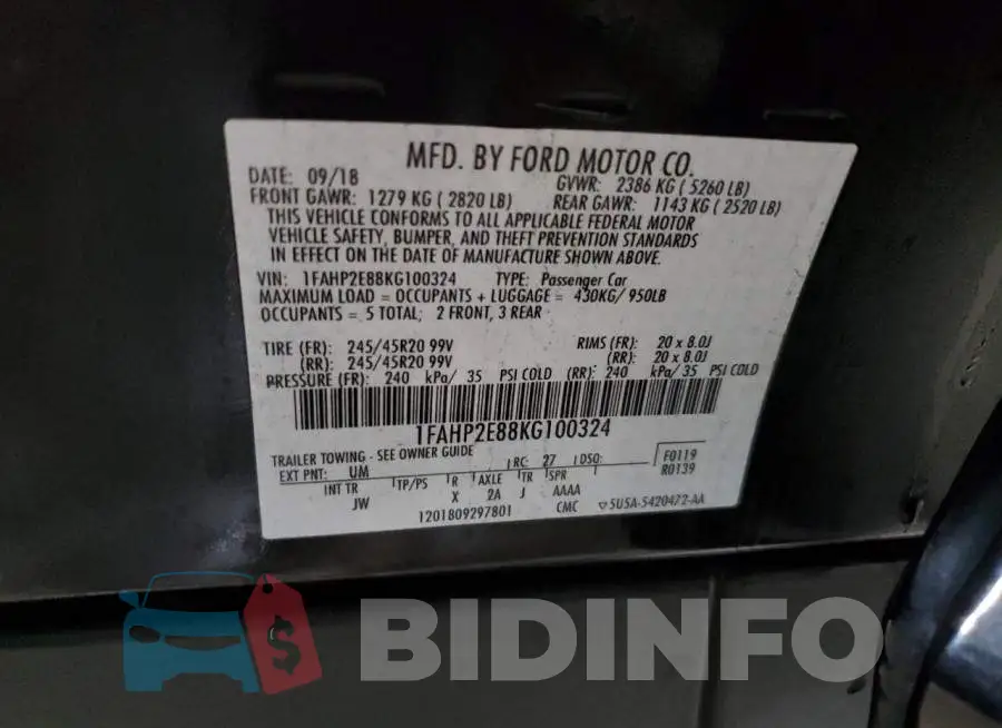 1FAHP2E88KG100324 Photo# 13