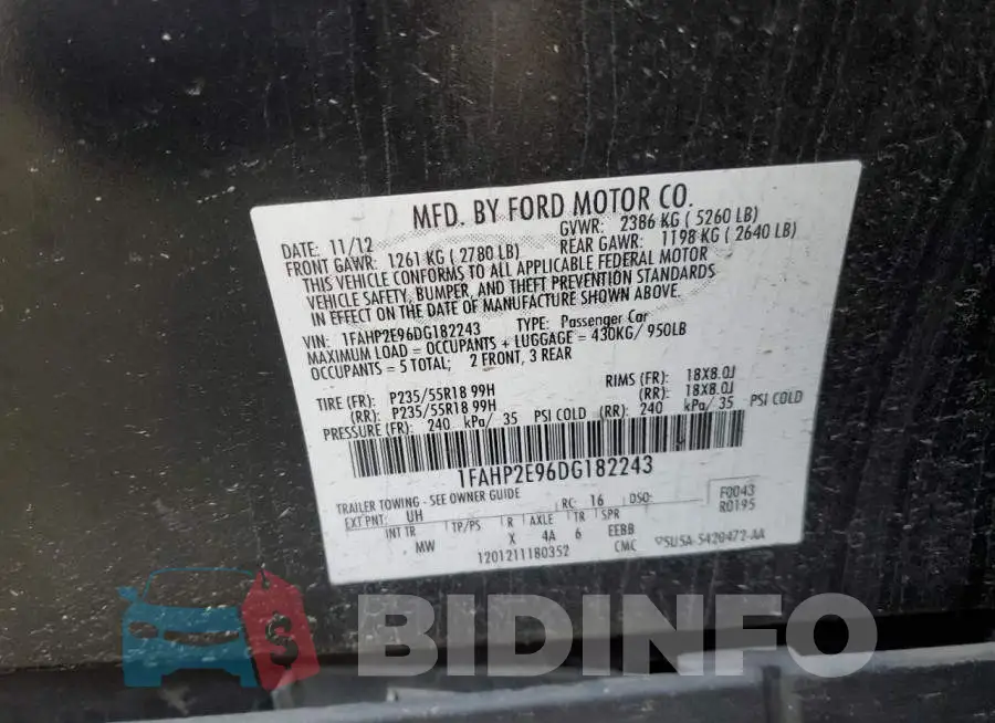 1FAHP2E96DG182243 Photo# 12