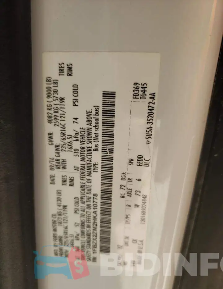 1FBZX2ZM2HKA10778 Photo# 10