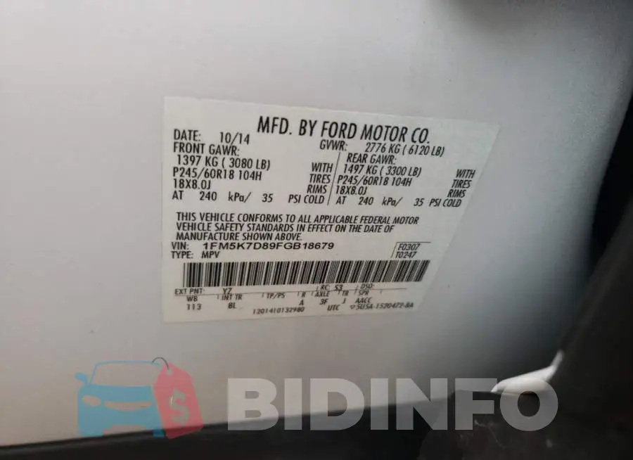 1FM5K7D89FGB18679 Photo# 14