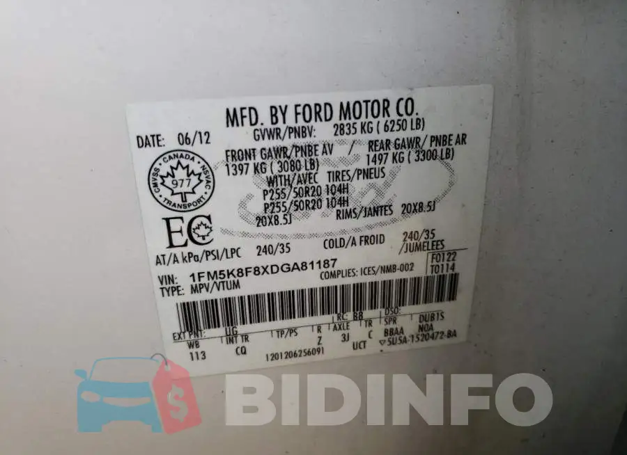1FM5K8F8XDGA81187 Photo# 13