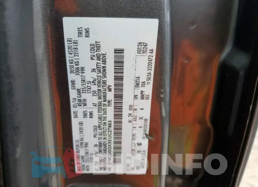 1FMCU0GX5EUC27863 Photo# 13