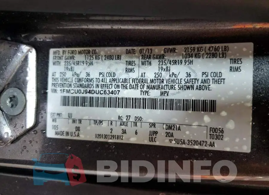 1FMCU0J94DUC63407 Photo# 10