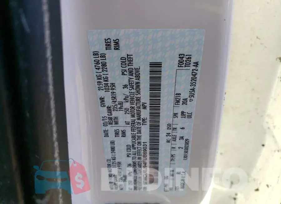 1FMCU0J94FUB69031 Photo# 10