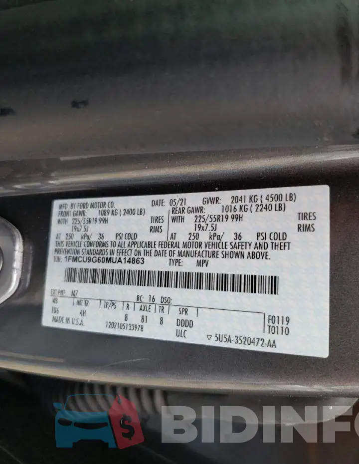 1FMCU9G60MUA14863 Photo# 10