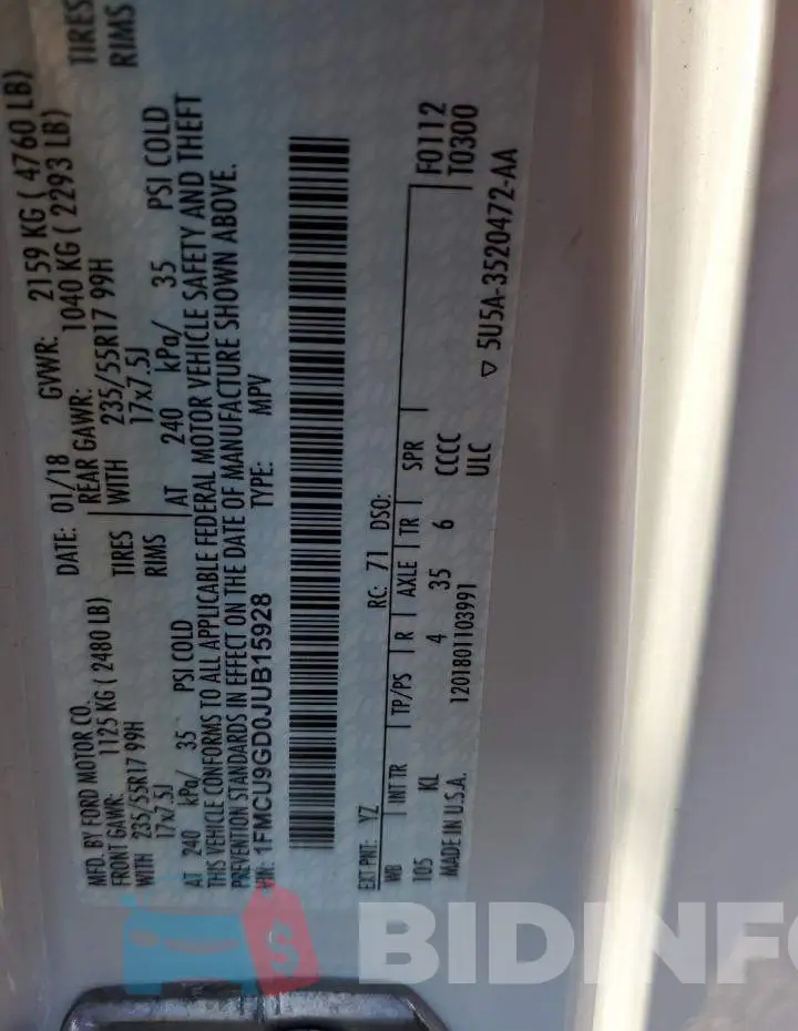 1FMCU9GD0JUB15928 Photo# 13
