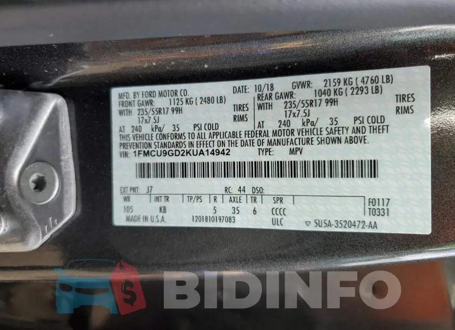 1FMCU9GD2KUA14942 Photo# 13
