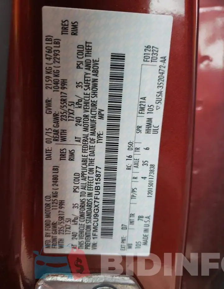 1FMCU9GX7FUB15877 Photo# 10