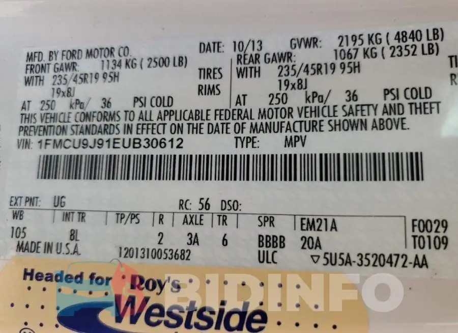 1FMCU9J91EUB30612 Photo# 10
