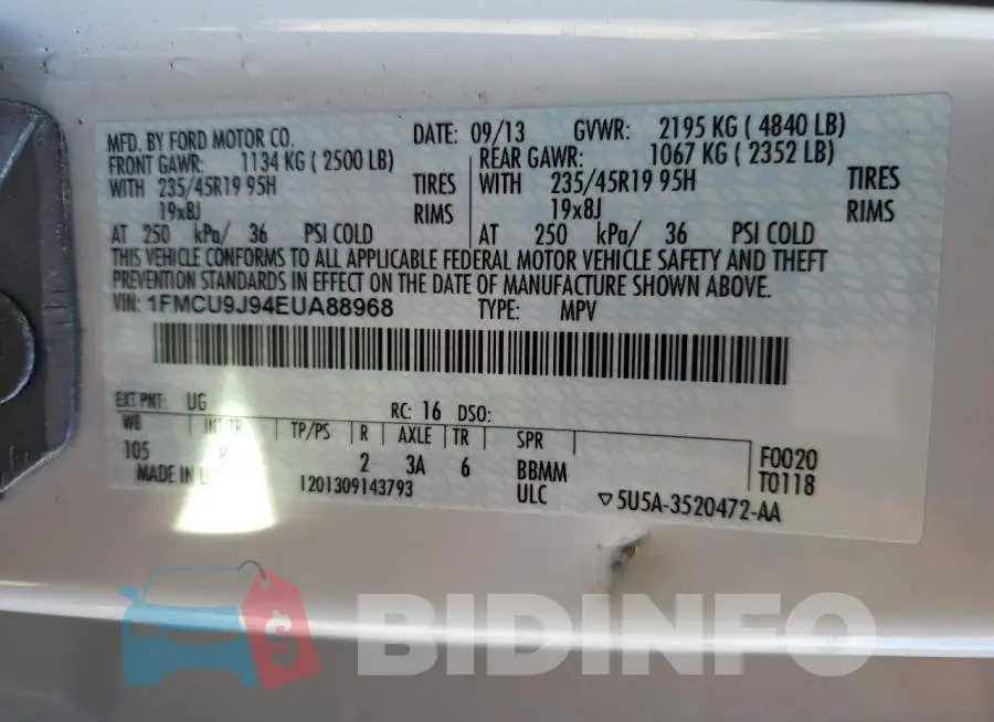1FMCU9J94EUA88968 Photo# 13