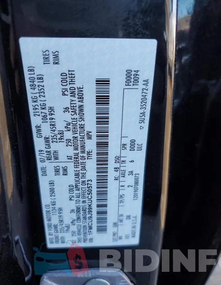 1FMCU9J99KUC50573 Photo# 13